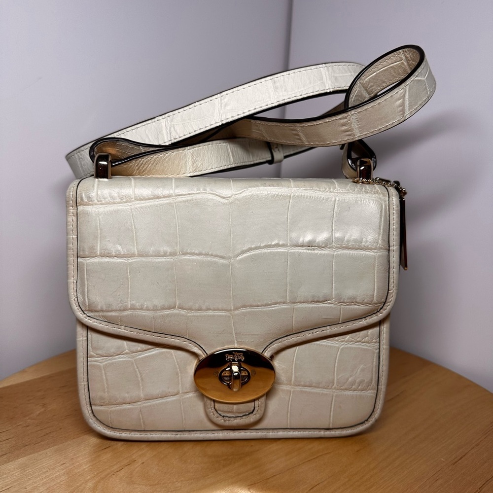 Coach Cream Crossbody Bag with Croc-Embossed Design